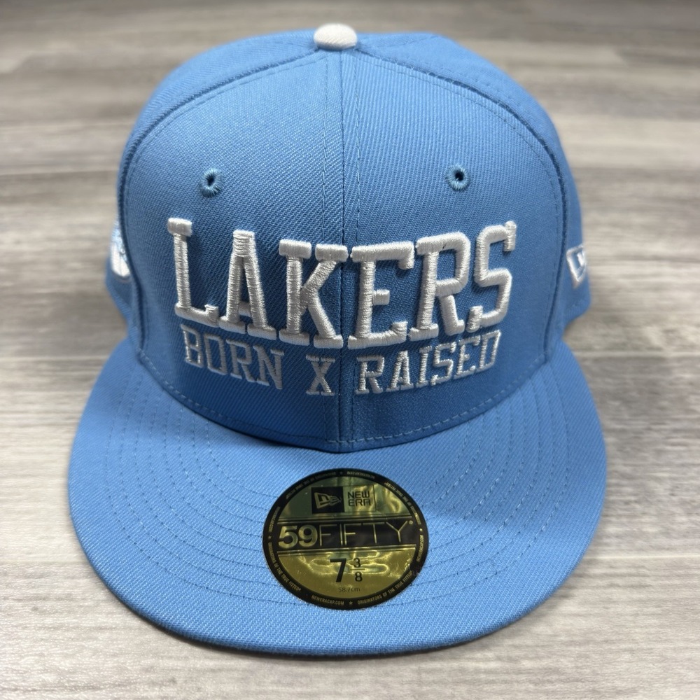 New Era 59FIFTY Los Angeles Lakers Born‎ X Raised Fitted Hat 7 3/8 Baby Blue NBA